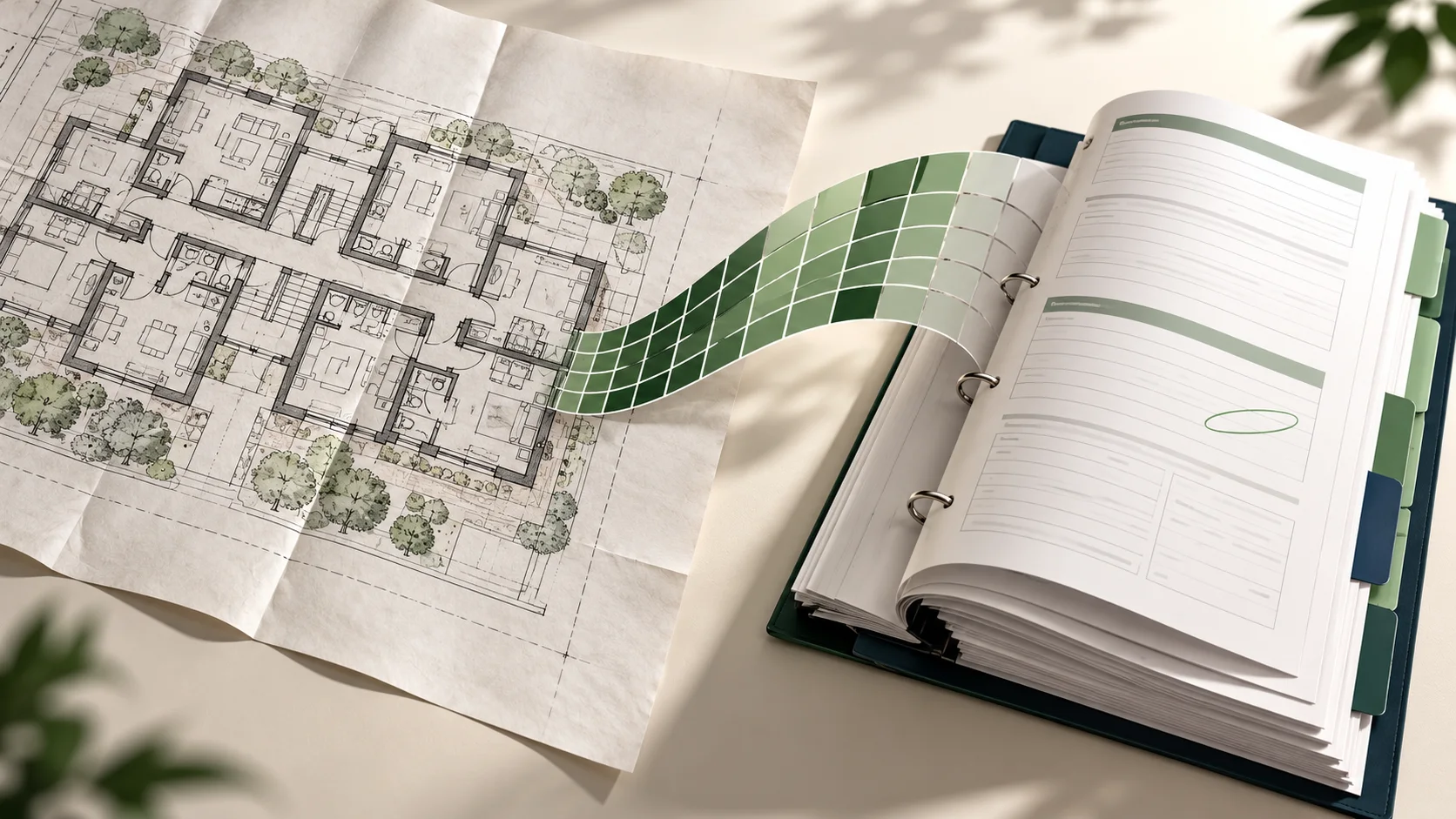 Conceptual illustration of a housing plan connected to an application workbook through mapped data cells.